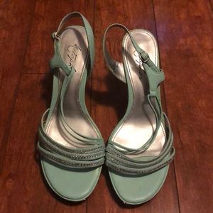 Mint green open toed heels